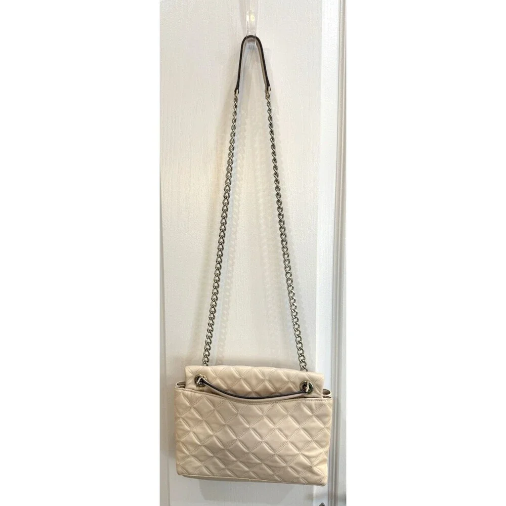 KATE SPADE Quilted Crinkle Leather Natalia Med Flap Shoulder Parchment Bone
